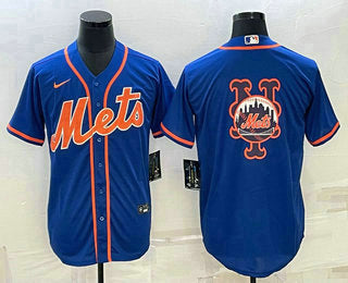 Mens New York Mets Big Logo Navy Blue Cool Base Stitched Baseball Jerseys