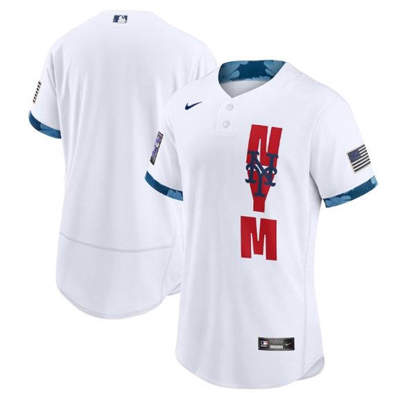 Mens New York Mets Blank 2021 White All star Flex Base Stitched Mlb Jersey