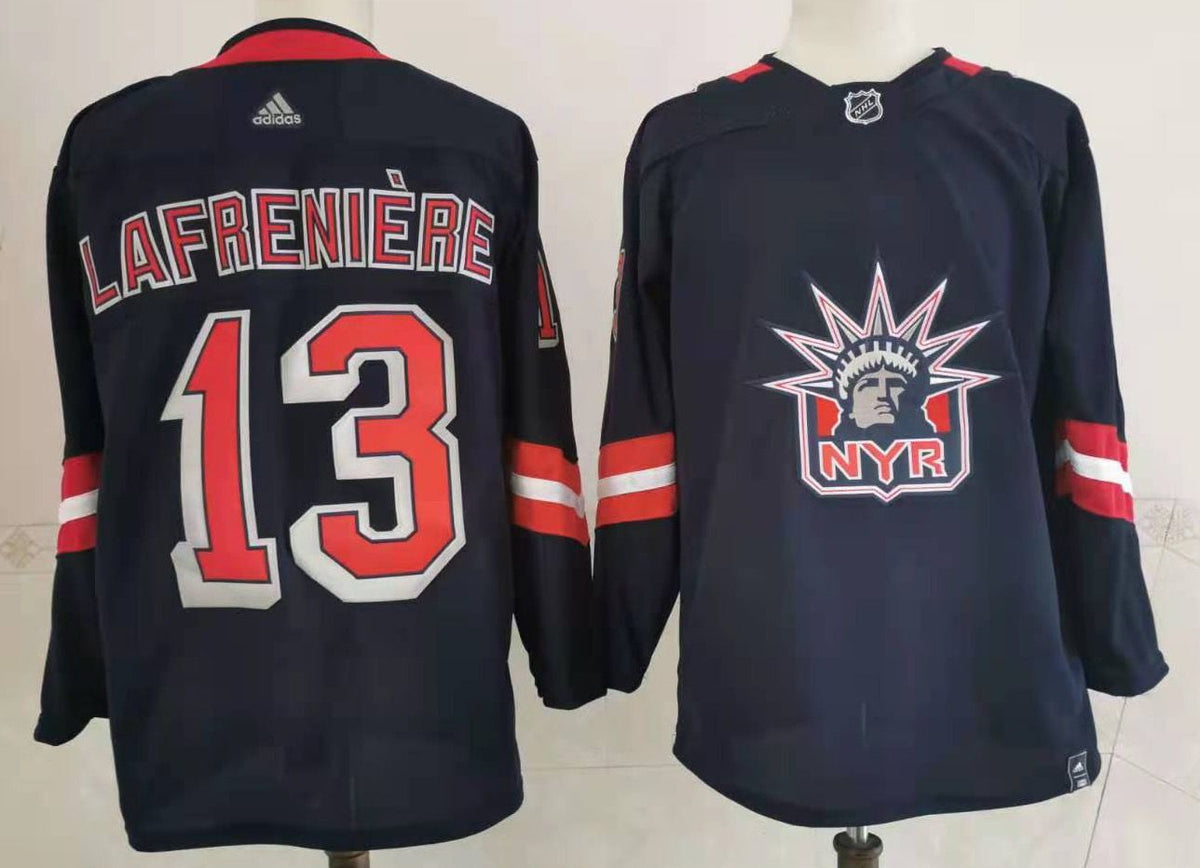 Mens New York Rangers 13 Alexis Lafreniere Navy Blue Adidas 2020 21 Stitched Nhl Jerseyl Jersey