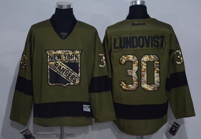 Mens New York Rangers 30 Henrik Lundqvist Green Salute To Service Stitched Nhl Reebok Hockey Jersey