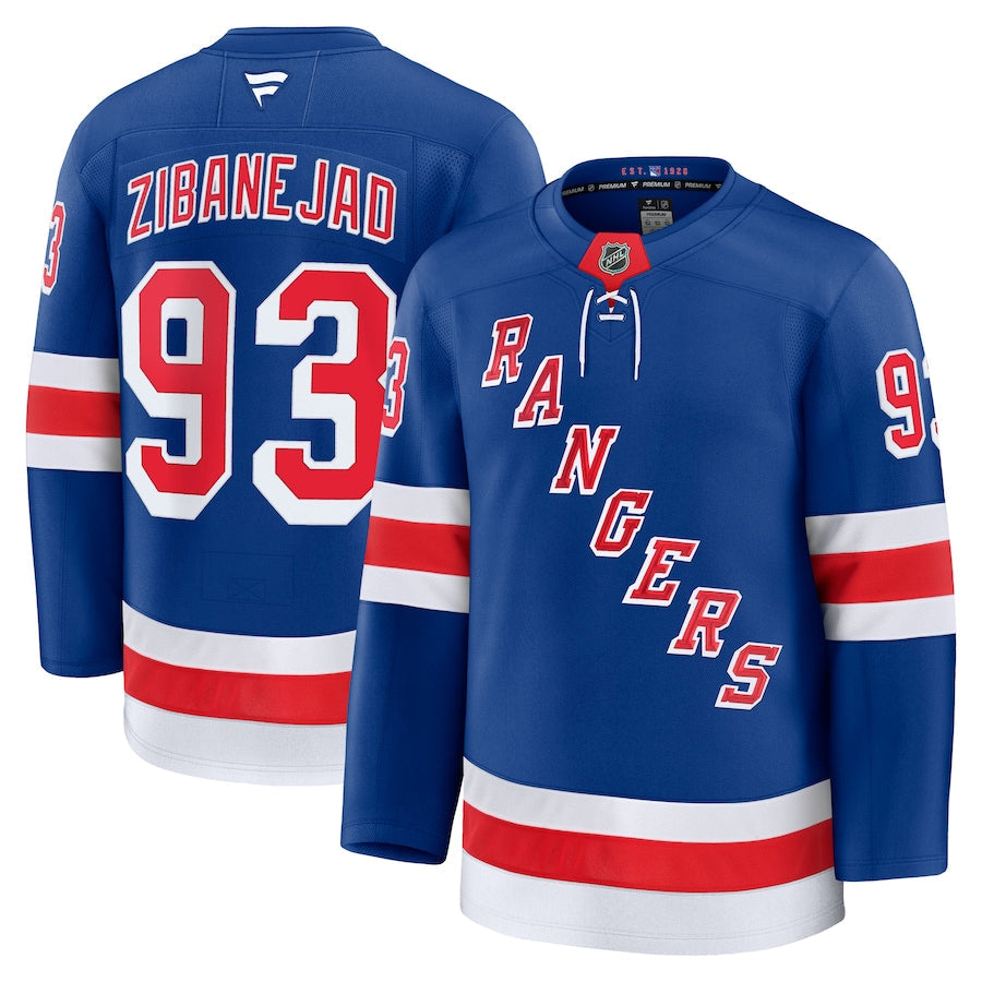 Men's New York Rangers #93 Mika Zibanejad Home Premium Jersey Blue