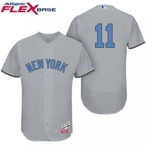 Mens New York Yankees 11 Brett Gardner Gray With Baby Blue Fathers Day Stitched Mlb Majestic Flex Base Jersey