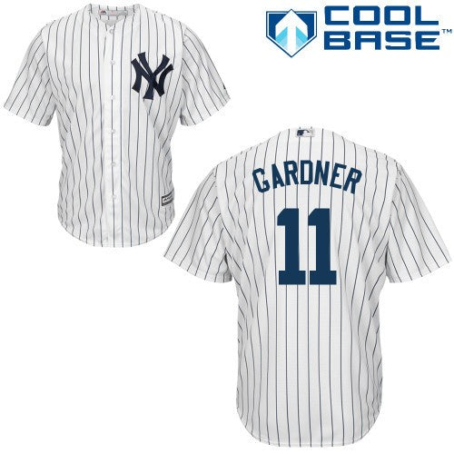 Mens New York Yankees 11 Brett Gardner White Strip New Cool Base Stitched Mlb Jersey