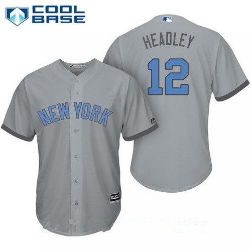 Mens New York Yankees 12 Chase Headley Gray With Baby Blue Fathers Day Stitched Mlb Majestic Cool Base Jersey