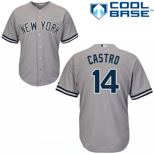 Mens New York Yankees 14 Starlin Castro Gray Road Stitched Mlb Majestic Cool Base Jersey