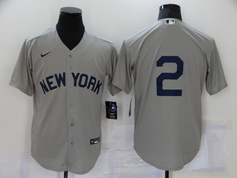 Mens New York Yankees 2 Derek Jeter 2021 Grey Field Of Dreams Cool Base Stitched Baseball Jersey