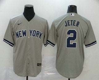 Mens New York Yankees 2 Derek Jeter Gray Stitched Mlb Cool Base Nike Jersey
