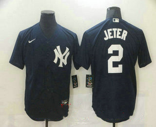 Mens New York Yankees 2 Derek Jeter Navy Blue Stitched Mlb Nike Cool Base Jersey