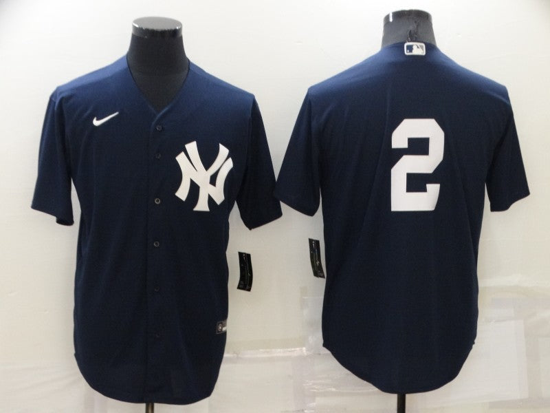 Mens New York Yankees 2 Derek Jeter No Name Black Stitched Nike Cool Base Throwback Jersey
