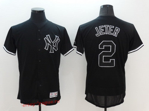 Mens New York Yankees 2 Derek Jeter Retired Lights Out Black Fashion 2016 Flex Base Majestic Stitched Mlb Jersey