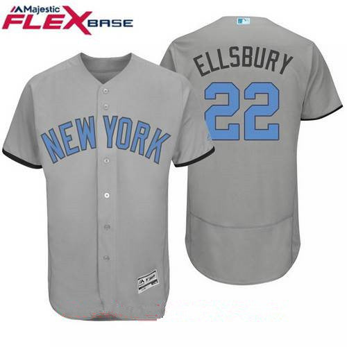 Mens New York Yankees 22 Jacoby Ellsbury Name Gray With Baby Blue Fathers Day Stitched Mlb Majestic Flex Base Jersey