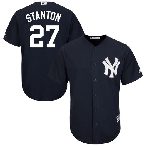Mens New York Yankees 27 Giancarlo Stanton Navy Blue New Cool Base Stitched Mlb Jersey
