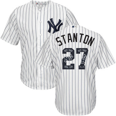 Mens New York Yankees 27 Giancarlo Stanton White Strip Team Logo Fashion Stitched Mlb Jersey