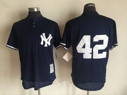 Mens New York Yankees 42 Mariano Rivera Navy Blue Mesh Batting Practice Throwback Jersey By Mitchell Ness