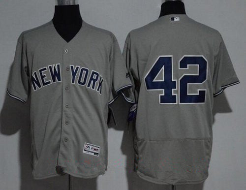 Mens New York Yankees 42 Mariano Rivera No Name Gray Road Stitched Mlb Majestic Flex Base Jersey