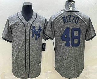 Mens New York Yankees 48 Anthony Rizzo Grey Gridiron Cool Base Stitched Jersey
