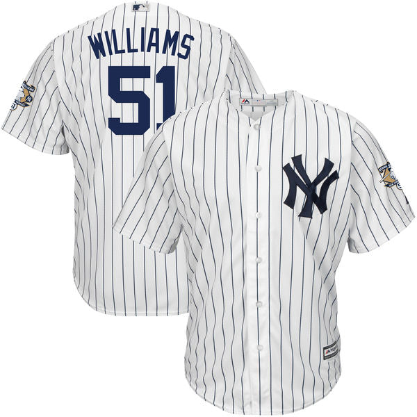 Mens New York Yankees 51 Bernie Williams Name Retired White Stitched Mlb Majestic Cool Base Jersey With Commemorative Patch
