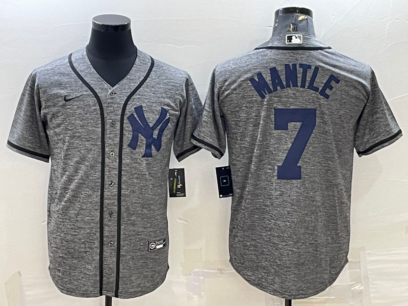 Mens New York Yankees 7 Mickey Mantle Grey Gridiron Cool Base Stitched Jerseys