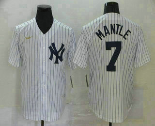 Mens New York Yankees 7 Mickey Mantle White Throwback Stitched Mlb Cool Base Nike Jersey