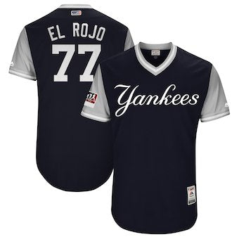 Mens New York Yankees 77 Clint Frazier El Rojo Majestic Navy 2018 Players Weekend Authentic Jersey