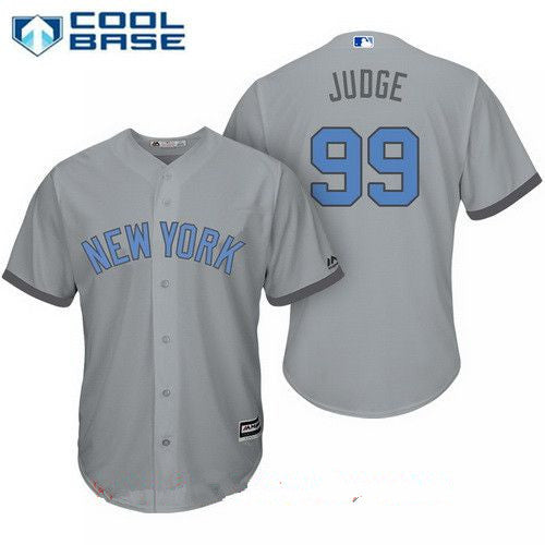Mens New York Yankees 99 Aaron Judge Gray With Baby Blue Fathers Day Stitched Mlb Majestic Cool Base Jersey