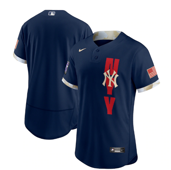 Mens New York Yankees Blank 2021 Navy All star Flex Base Stitched Mlb Jersey