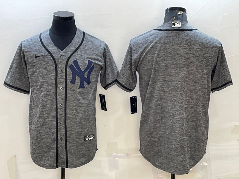 Mens New York Yankees Blank Grey Gridiron Cool Base Stitched Baseball Jersey