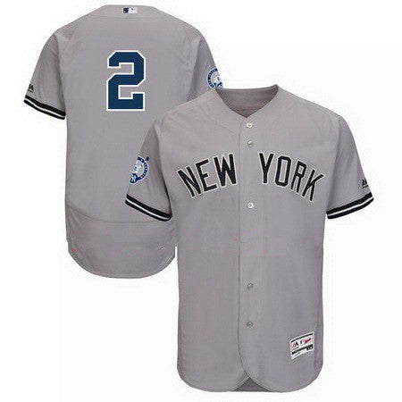 Mens New York Yankees Derek Jeter Majestic Gray Road Retirement Patch Authentic Collection Flex Base Jersey