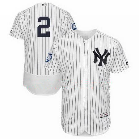 Mens New York Yankees Derek Jeter Majestic White Home Retirement Patch Authentic Collection Flex Base Jersey