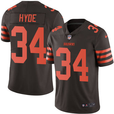 Mens Nike Cleveland Browns 34 Carlos Hyde Brown Stitched Nfl Limited Rush Jersey