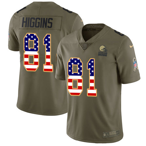 Mens Nike Cleveland Browns 81 Rashard Higgins Limited Olive Usa Flag 2017 Salute To Service Nfl Jersey