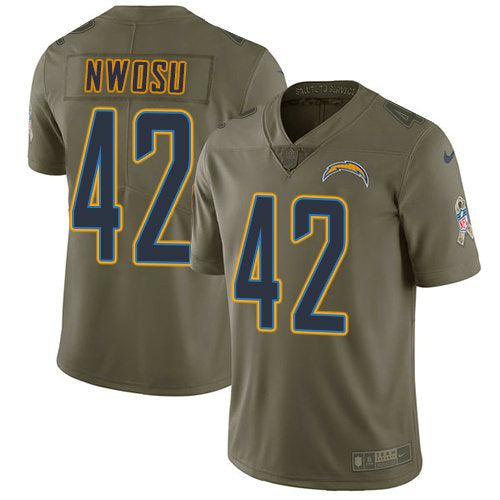 Mens Nike Los Angeles Chargers 42 Uchenna Nwosu Olive Stitched Nfl Limited 2017 Salute To Service Jersey