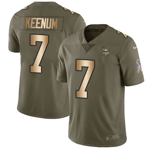 Mens Nike Minnesota Vikings 7 Case Keenum Limited Olive Gold 2017 Salute To Service Nfl Jersey
