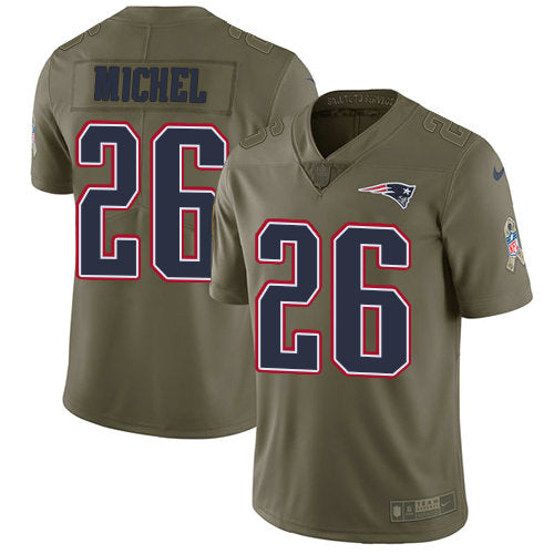 Mens Nike New England Patriots 26 Sony Michel Olive Stitched Nfl Limited 2017 Salute To Service Jersey