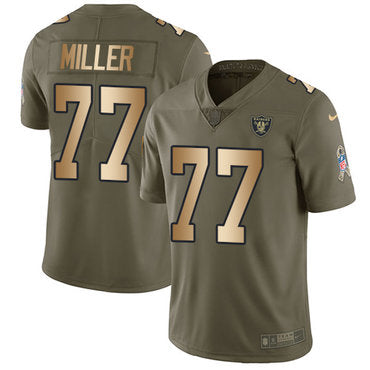 Mens Nike Raiders 77 Kolton Miller Olive Gold Stitched Nfl Limited 2017 Salute To Service Jersey