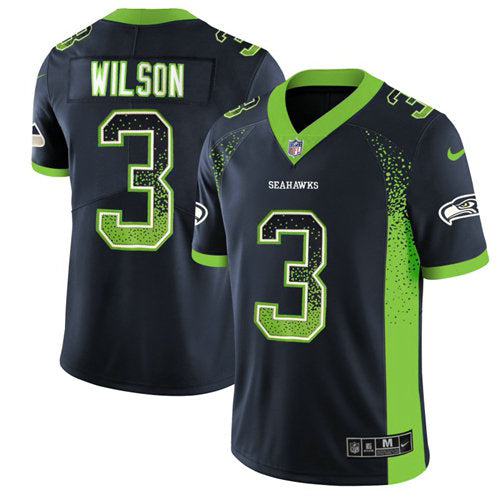 Mens Nike Seattle Seahawks 3 Russell Wilson Steel Blue Team Color Stitched Nfl Limited Rush Drift Fashion Jersey