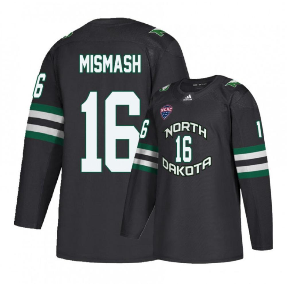 Men's North Dakota Fighting Hawks #16 Grant Mismash Hockey Stitched Black Jersey