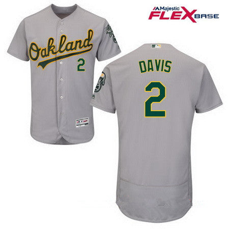 Mens Oakland Athletics 2 Khris Davis Gray Road Stitched Mlb Majestic Flex Base Jersey