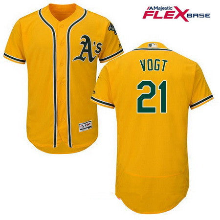 Mens Oakland Athletics 21 Stephen Vogt Yellow Alternate Stitched Mlb Majestic Flex Base Jersey