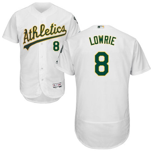 Mens Oakland Athletics 8 Jed Lowrie White Flexbase Authentic Collection Stitched Baseball Jersey