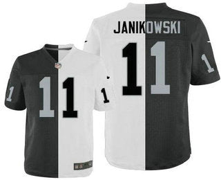 Mens Oakland Raiders 11 Sebastian Janikowski Black With White Two Tone Elite Jersey