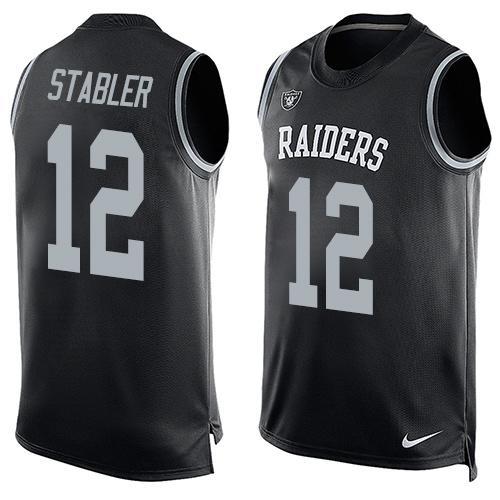 Mens Oakland Raiders 12 Kenny Stabler Nike Black Printed Player Name Number Tank Top