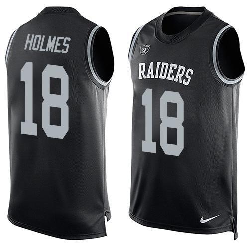 Mens Oakland Raiders 18 Andre Holmes Nike Black Printed Player Name Number Tank Top