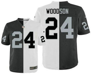 Mens Oakland Raiders 24 Charles Woodson Black With White Two Tone Elite Jersey
