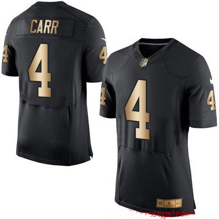 Mens Oakland Raiders 4 Derek Carr Black With Gold Stitched Nfl Nike Elite Jersey