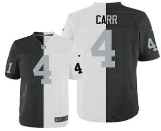 Mens Oakland Raiders 4 Derek Carr Black With White Two Tone Elite Jersey
