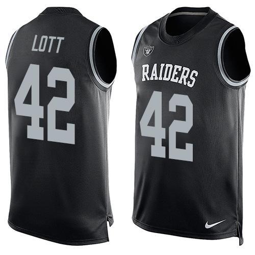 Mens Oakland Raiders 42 Ronnie Lott Nike Black Printed Player Name Number Tank Top