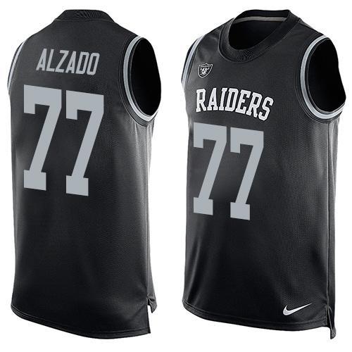 Mens Oakland Raiders 77 Lyle Alzado Nike Black Printed Player Name Number Tank Top