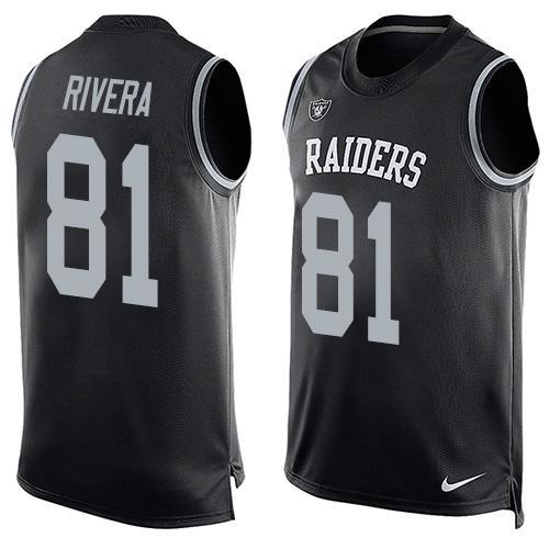 Mens Oakland Raiders 81 Mychal Rivera Nike Black Printed Player Name Number Tank Top