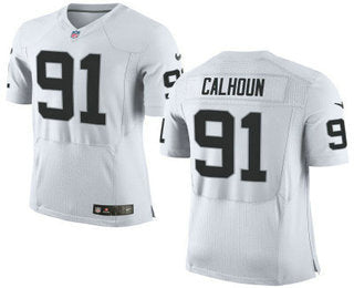 Mens Oakland Raiders 91 Shilique Calhoun White Road Nike Elite Jersey